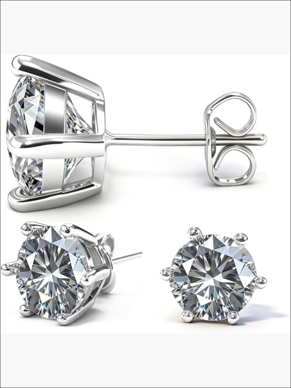Moissanite Stud Earrings 0.5-2CT White Gold Plated Hypoallergenic D Color VVS1